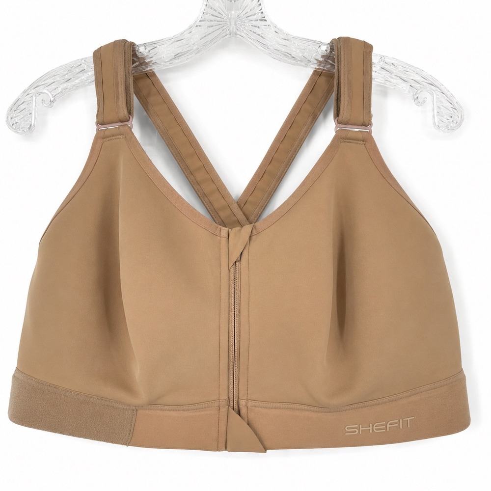 SHEFIT Ultimate Sports Bra Tan High Impact Front Zip Adjustable 5Luxe